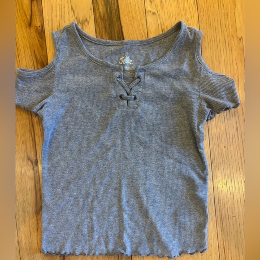 Justice Gray Ribbed Cold Shoulder Short Sleeve Top Girls Size 10